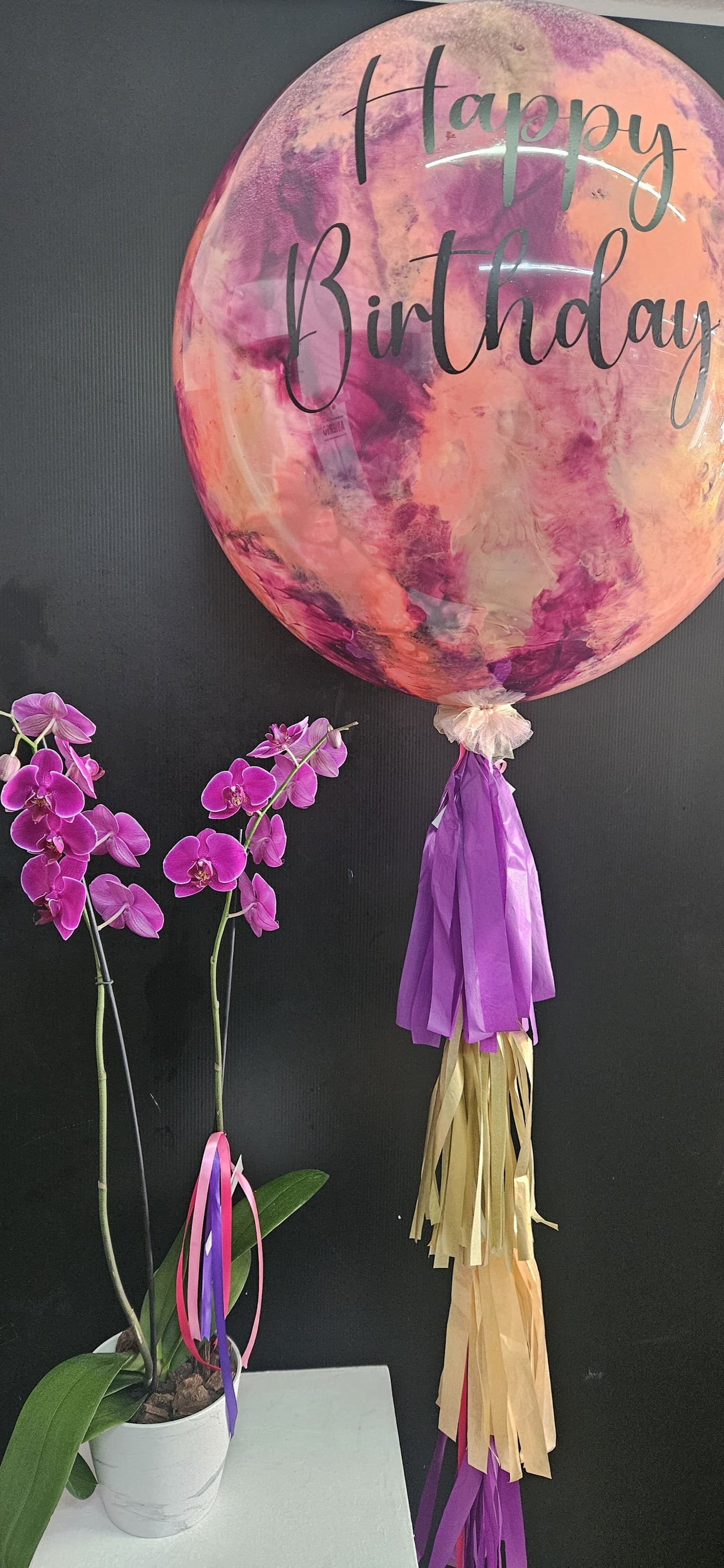 Orquídea Morada con Burbuja Marmoleada Personalizada