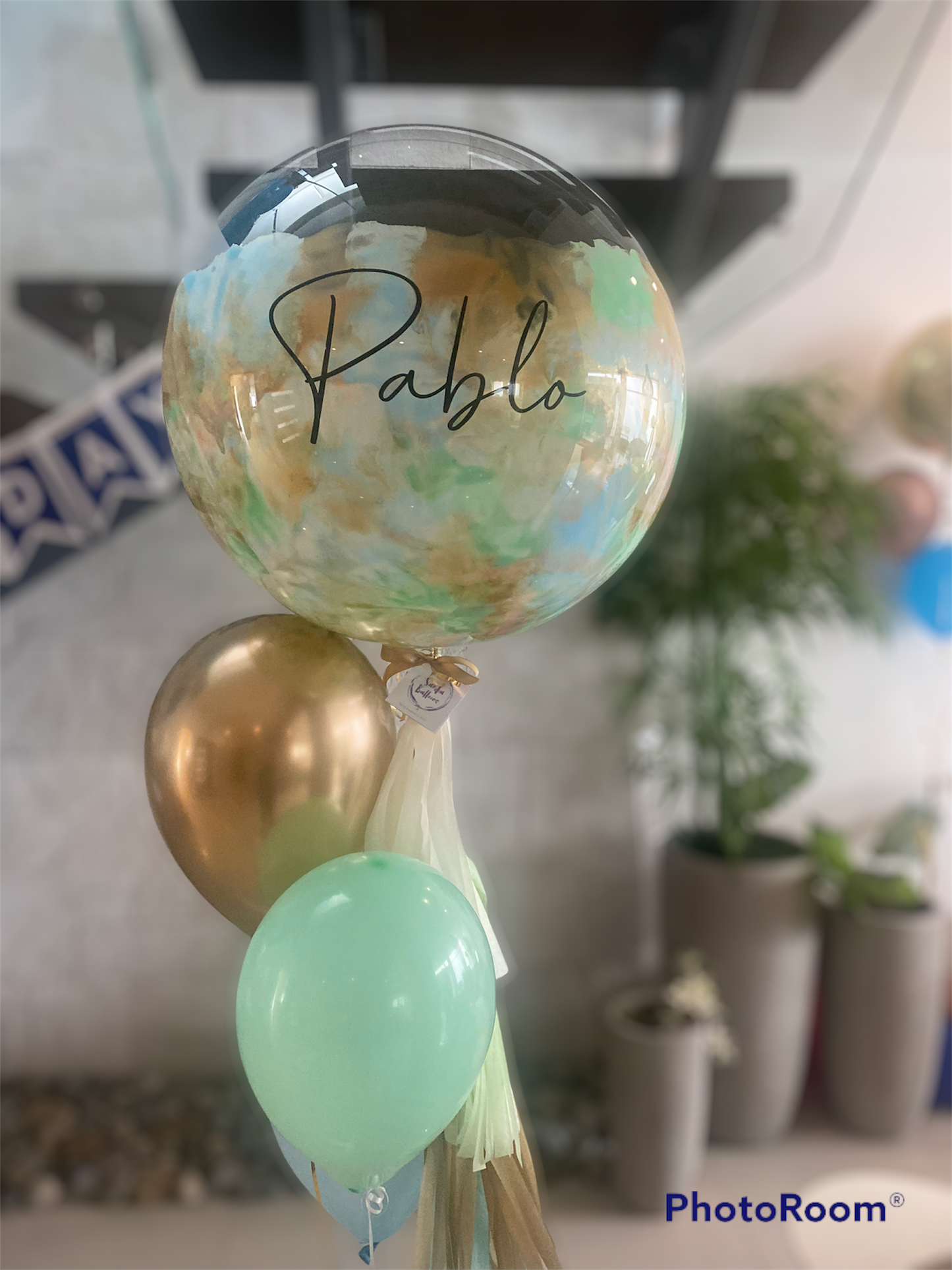 Burbuja Marmoleada con 3 Globos Latex
